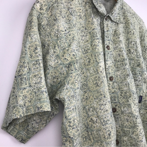 VTG 2000 Patagonia Floral Tribal Organic Cotton Hawaiian Button Shirt Medium EUC - Picture 11 of 15
